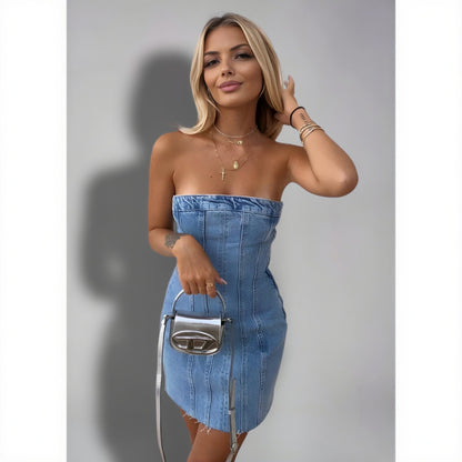 VALORA™ | Strapless Denim Jurk Met Rits