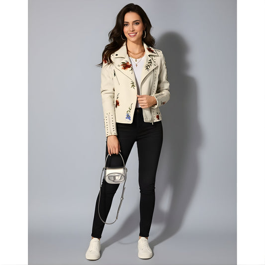 Anna™ | Leren jas met bloemetjes